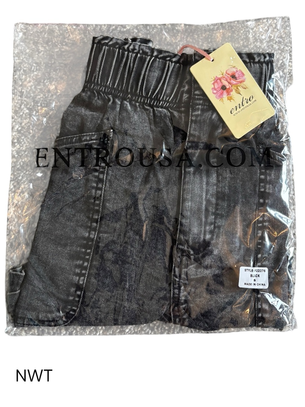 Entro Washed Black High-Rise Denim Shorts